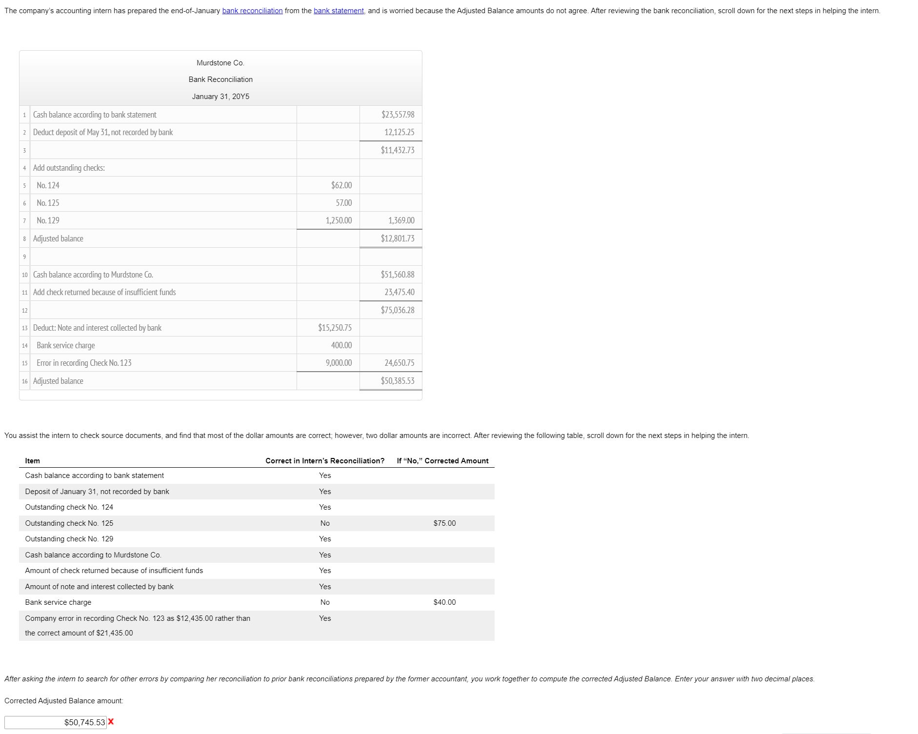  You assist the intern to check source documents, and find that