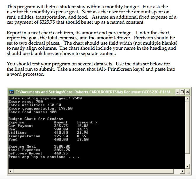 the output has to say. Part II. (70 pts.) Write a program