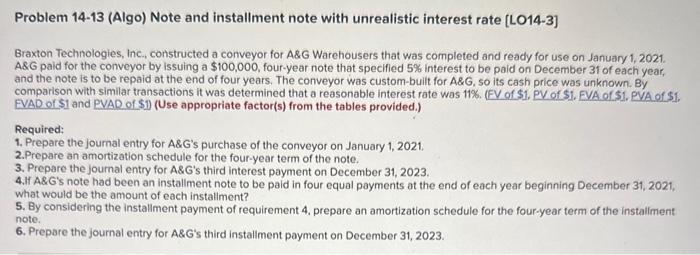  Problem 14-13 (Algo) Note and installment note with unrealistic interest rate