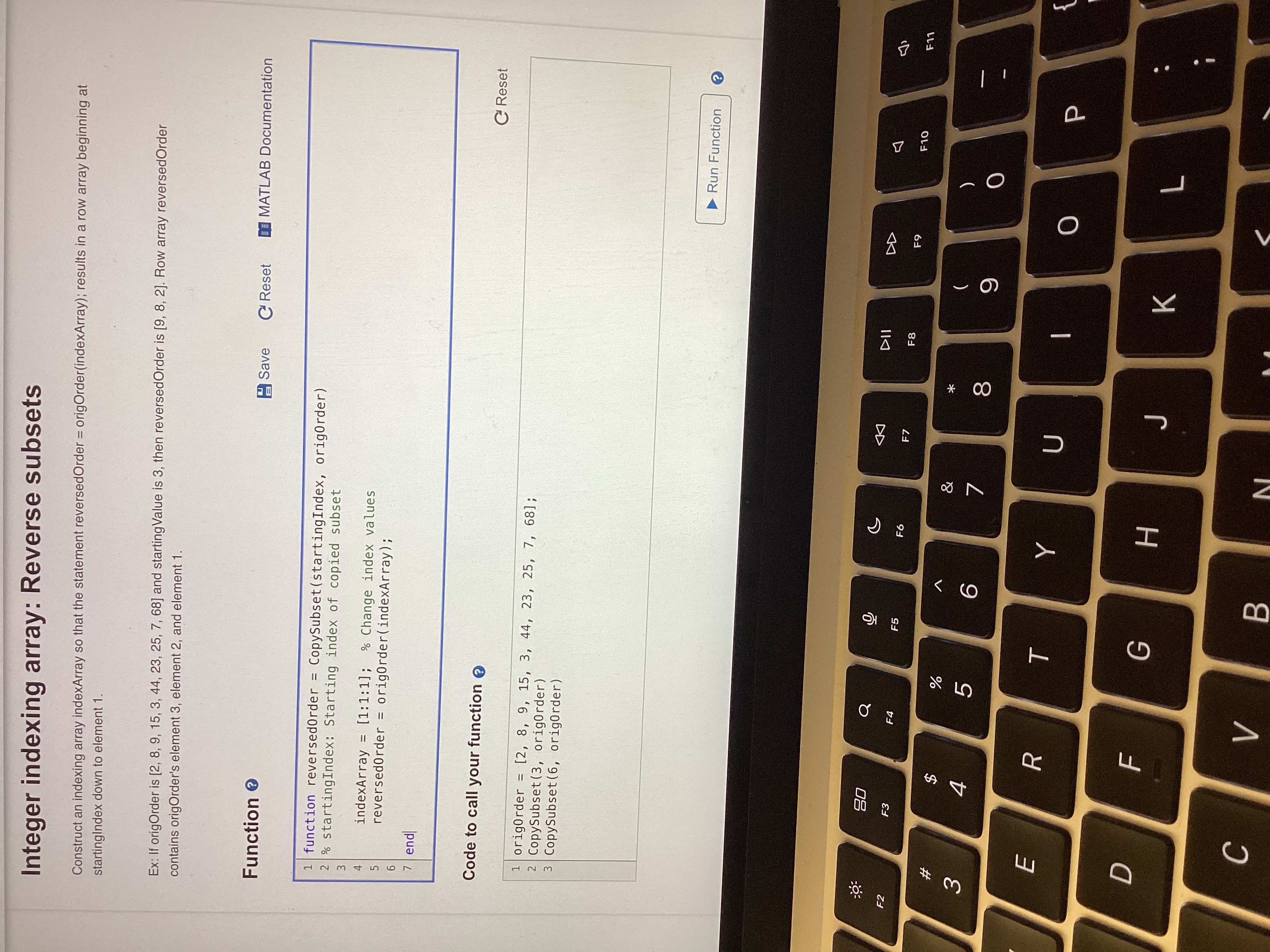  Integer indexing array: Reverse subsets Construct an indexing array indexArray so