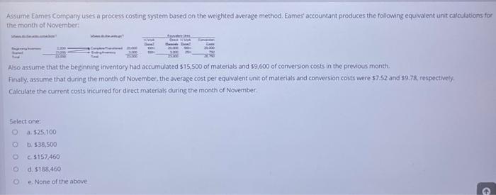  Assume Eames Cotrpany uses a process costing system based on the