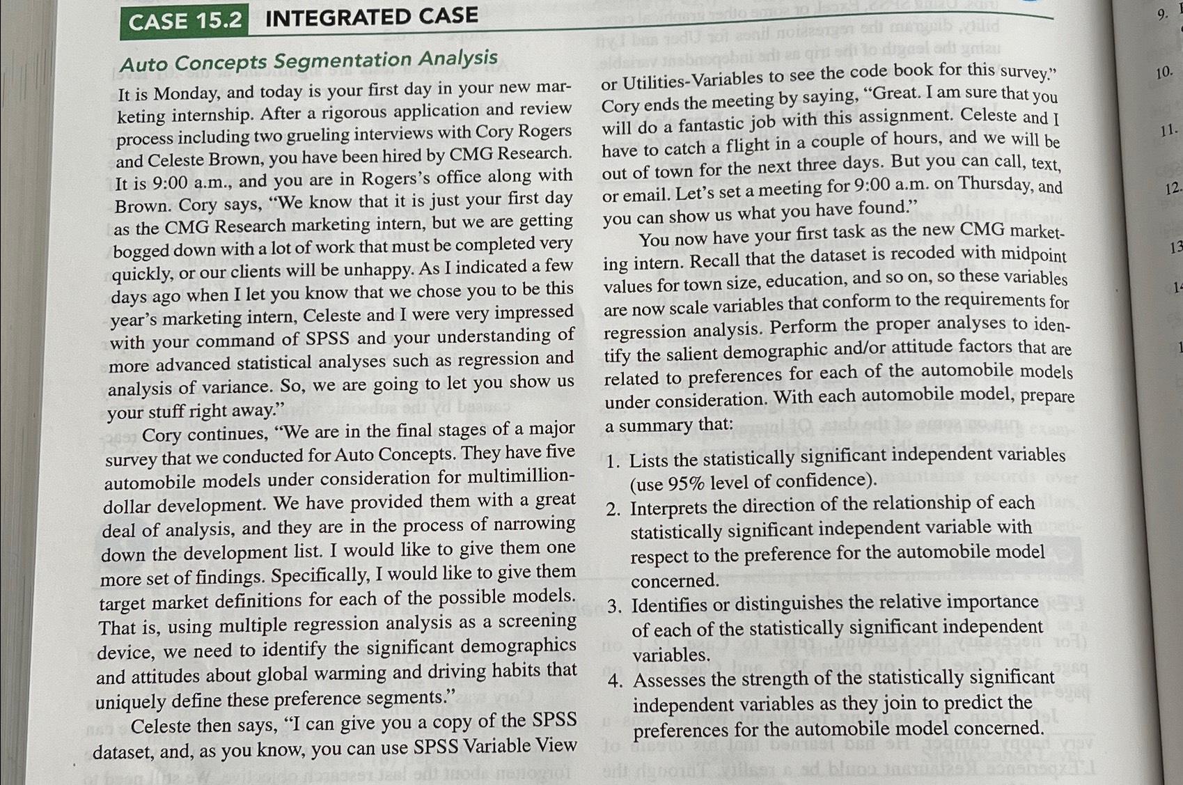  CASE 15.2 INTEGRATED CASE Auto Concepts Segmentation Analysis It is Monday,