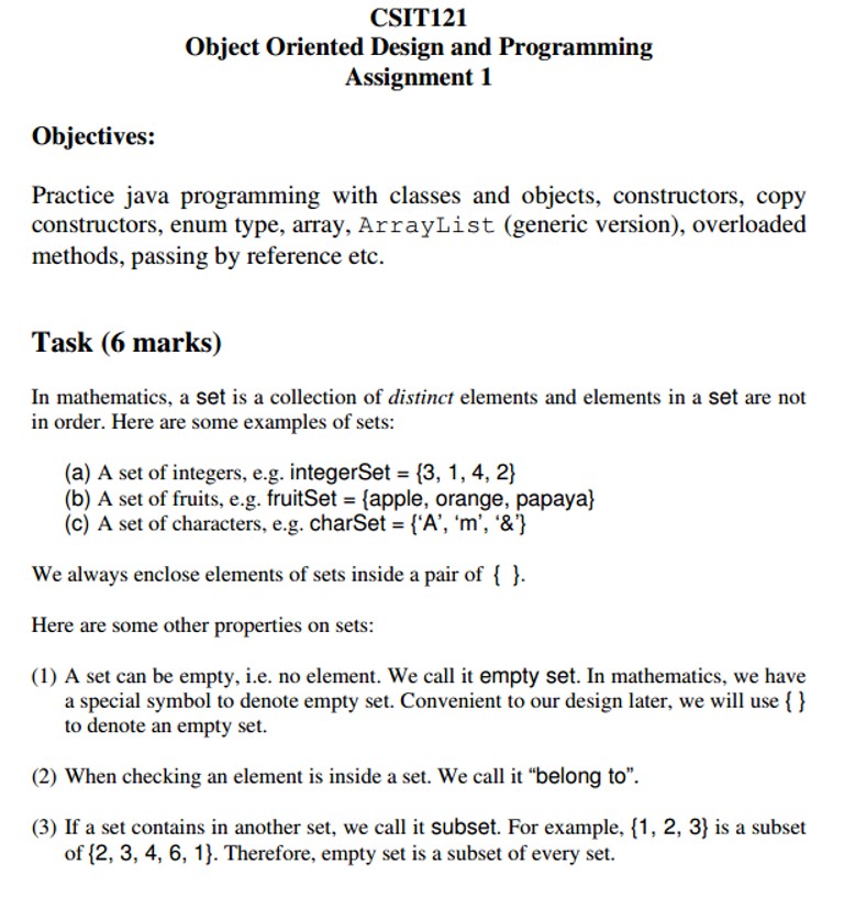  Object Oriented Design and Programming Assignment 1 Objectives: Practice java programming