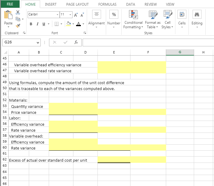 F30 to F47. Use cell references (formulas) for cells D53 - D60.