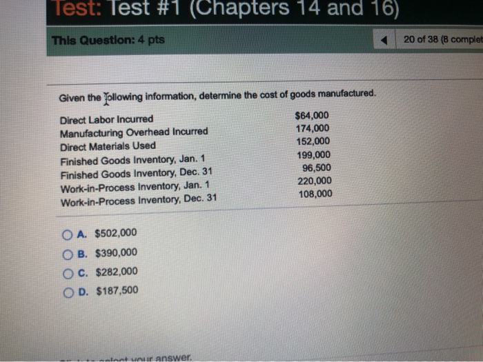  Test: Test #1 (Chapters 14 and 16) This Question: 4 pts
