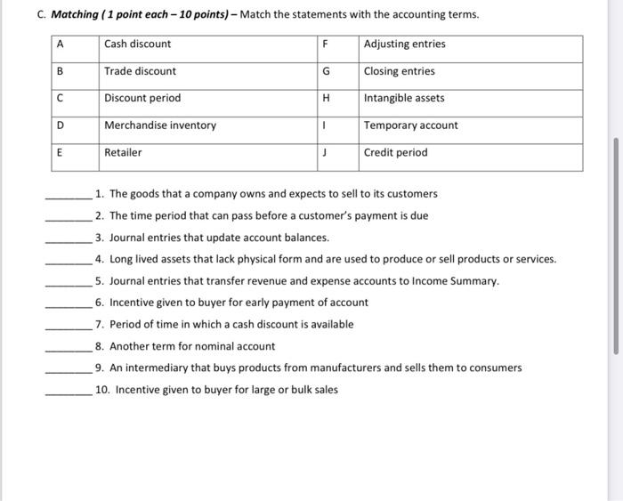 each numbered balance sheet item, enter the letter of its balance sheet