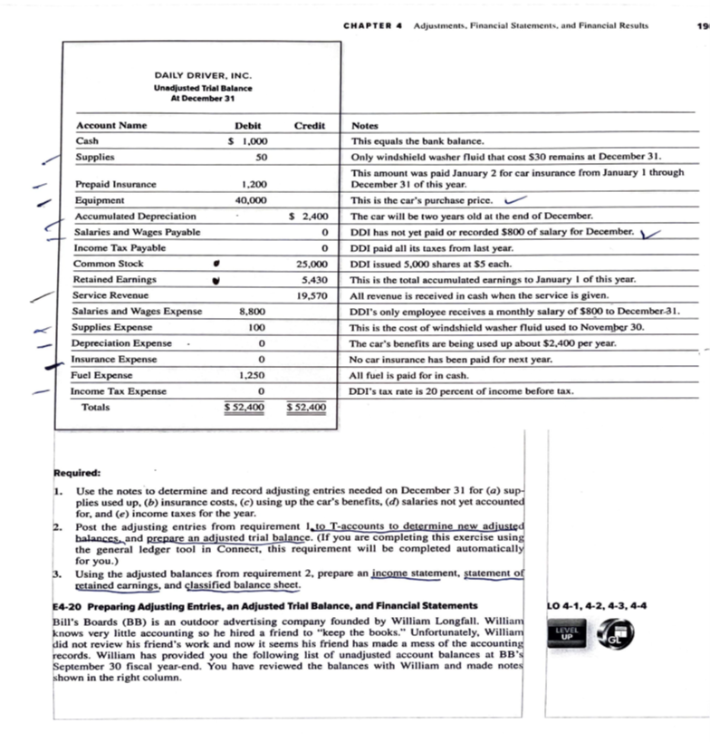Required: 1. Use the notes to determine and record adjusting entries