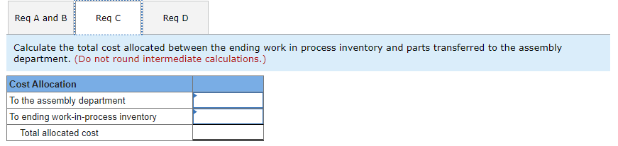 parts and assembly. The following data pertain to the parts department's transactions