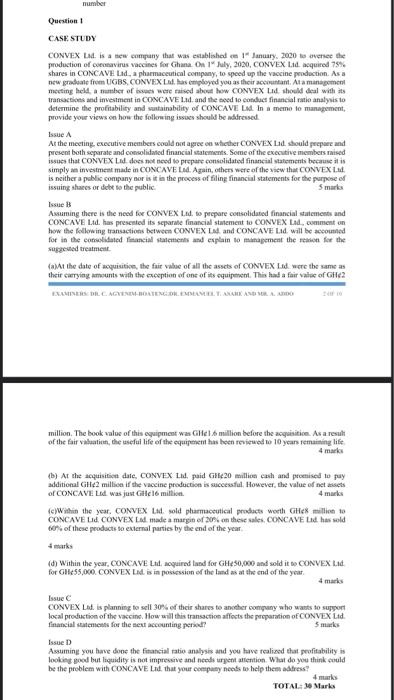  number Question CASE STUDY CONVEX L. is a new company that