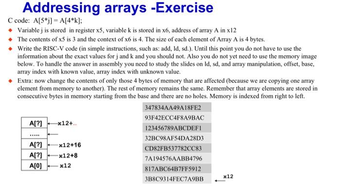 Please asap Addressing arrays -Exercise C code: A[5j]=A[4k] - Variable j is