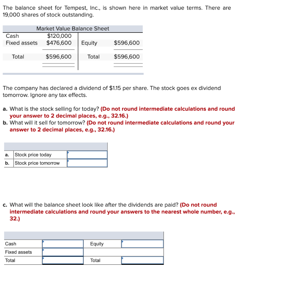  The balance sheet for Tempest, Inc., is shown here in market