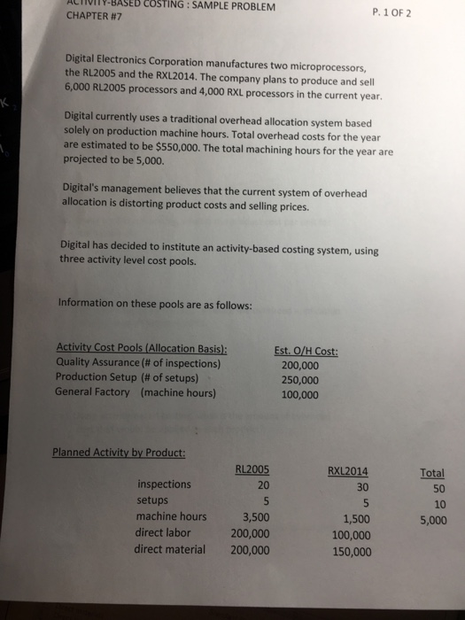  ACI IVI I Y - BASED COSTING : SAMPLE PROBLEM P.