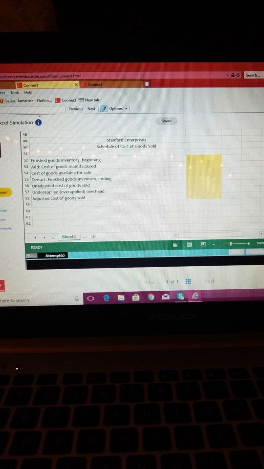 cost of goods sold. Use the Information included in the Excel Simulation