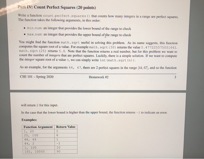  the program is pycharm Part IV: Count Perfect Squares (20 points)