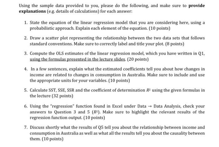 and make sure to provide explanations (e.g. details of calculations) for each