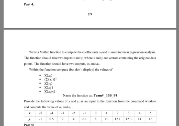  I need help solving this linear regression problem in MatLab Part