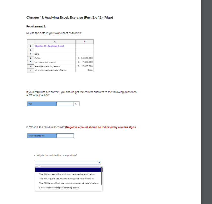 Chapter 11: Applying Excel: Exercise (Part 2 of 2)(Algo) Requlrement 2: