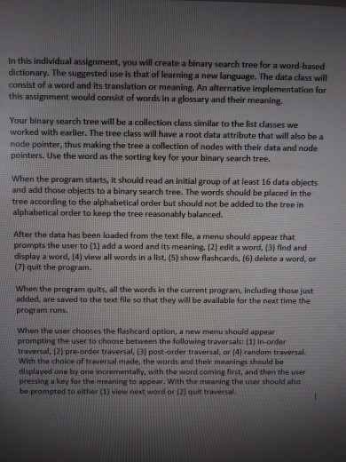  In C++ In this individual assignment, you will create a binary