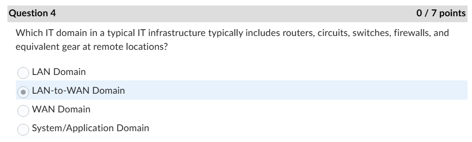  Question 4 Which IT domain in a typical IT infrastructure typically