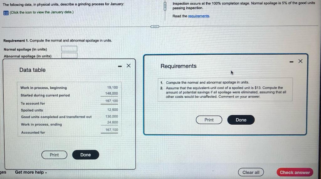 The following data, in physical units, describe a grinding process for