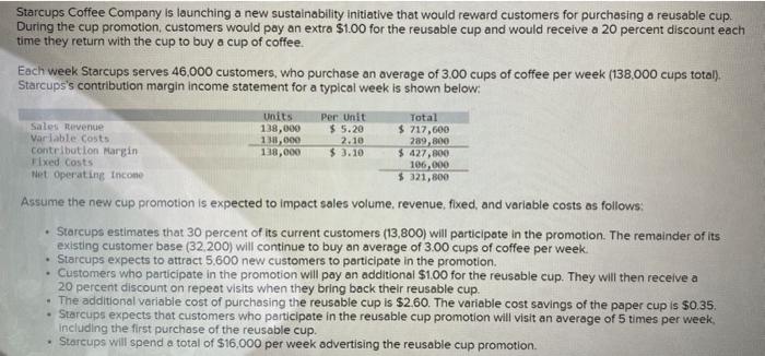  Prepare a contribution margin income statement to predict how the reusable
