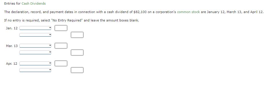 The declaration, record, and payment dates in connection with a cash
