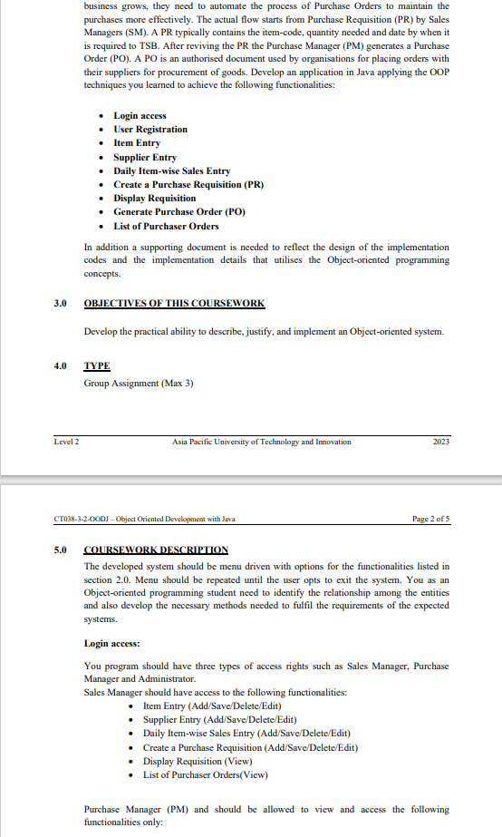  5.0 COURSEWORKDESCRIPTION The developed system using java programing should be menu