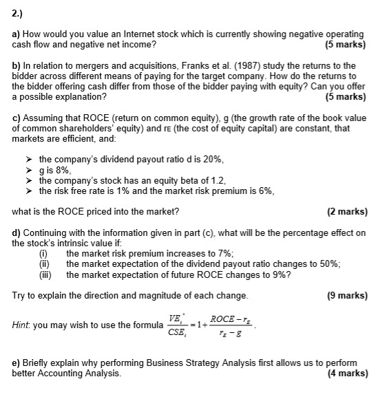  2.) a) How would you value an Internet stock which is