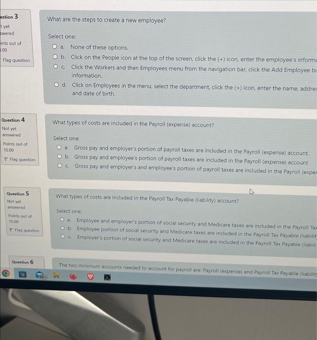  What are the steps to create a new employee? Select one: