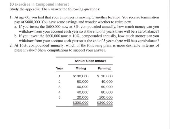  50 Exercises in Compound Interest Study the appendix. Then answer the