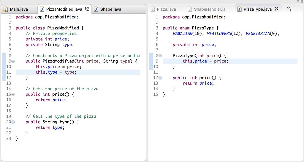 Because RectangularPrism "implements" Shape, Eclipse has populated the class with two methods