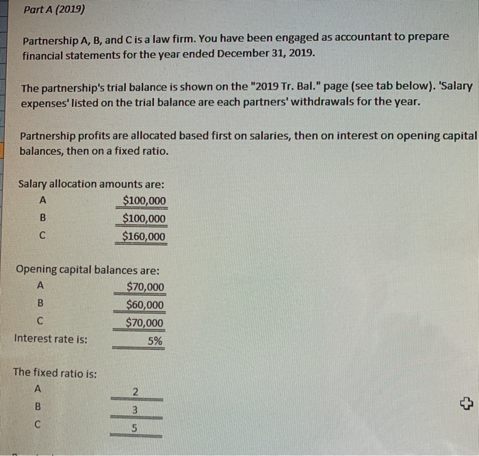  Needs to be done on excel. Part A (2019) Partnership A,