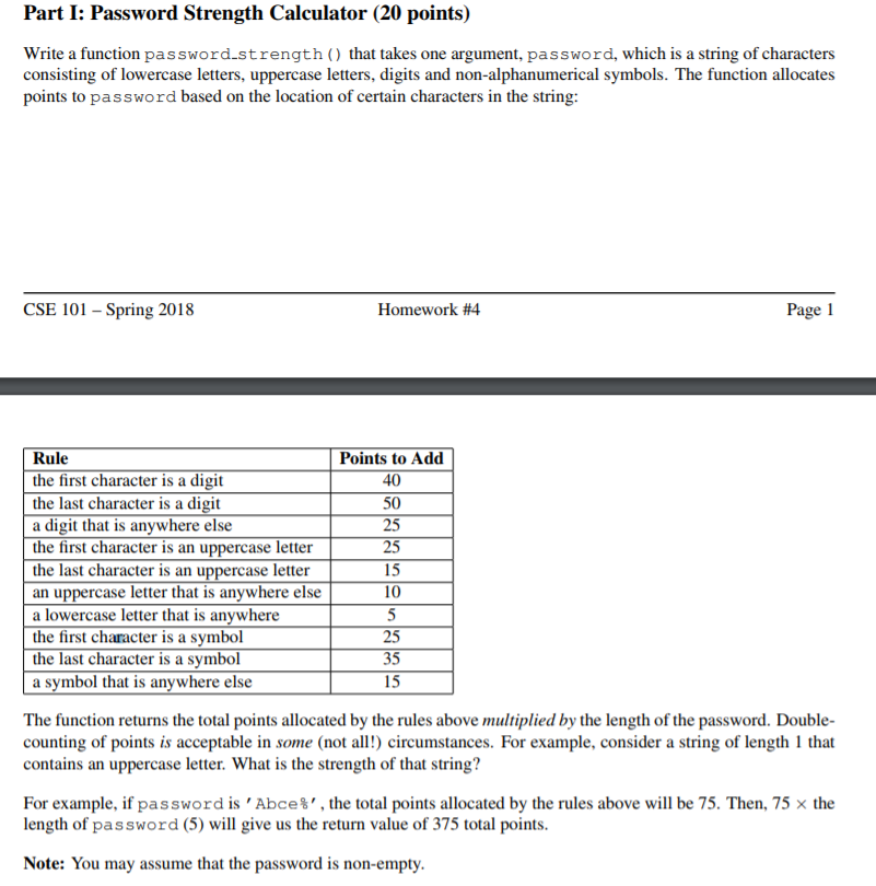  using python please Part I: Password Strength Calculator (20 points) Write