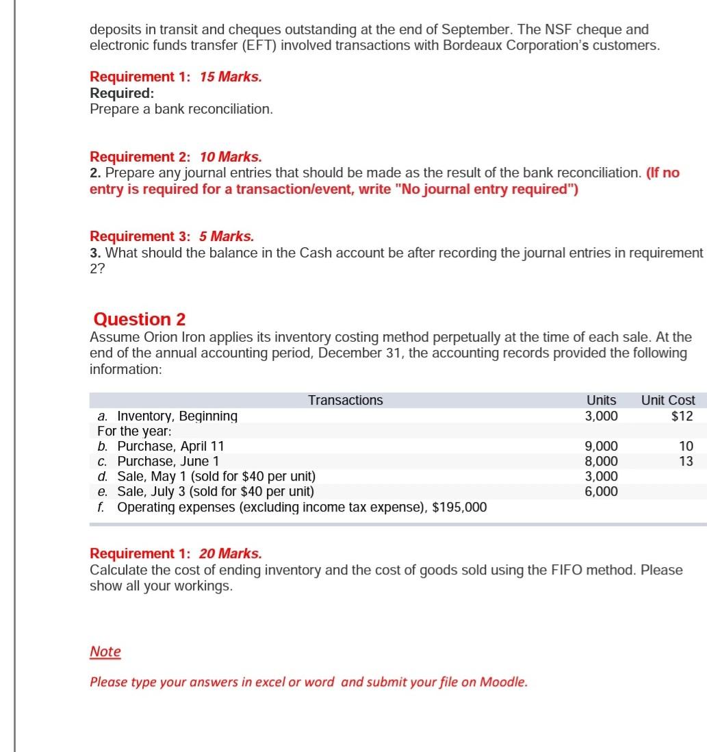 to the Test 2 Drop box Question 1 The September 30 bank