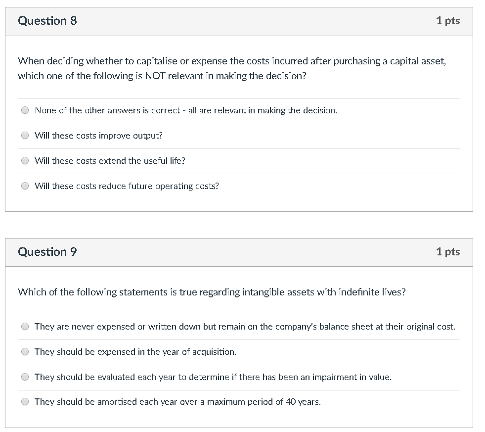 pts Which of the following would NOT be capitalized as part of