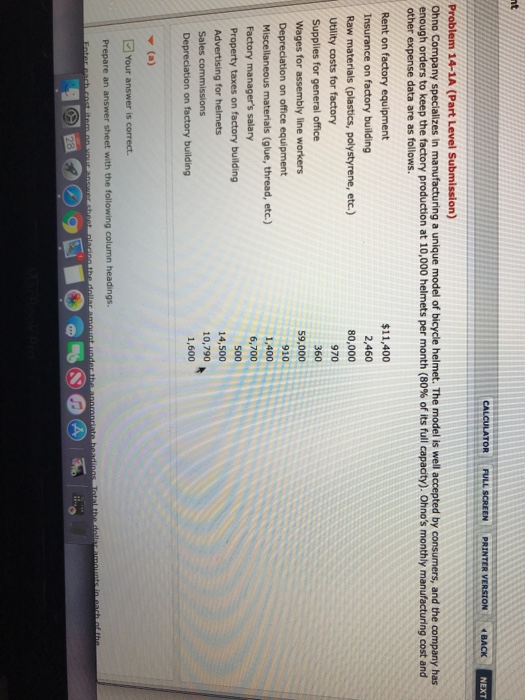  nt NEXT Problem 14-1A (Part Level Submission) Ohno Company specializes in