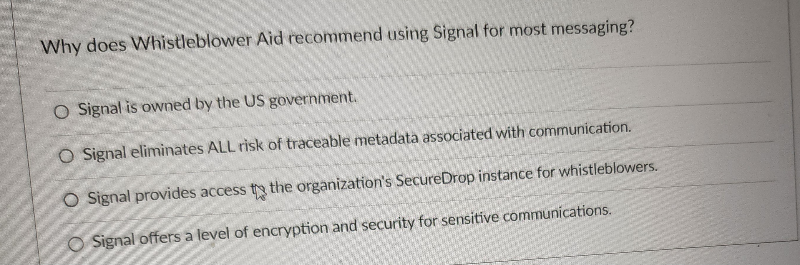  Why does Whistleblower Aid recommend using Signal for most messaging? Signal