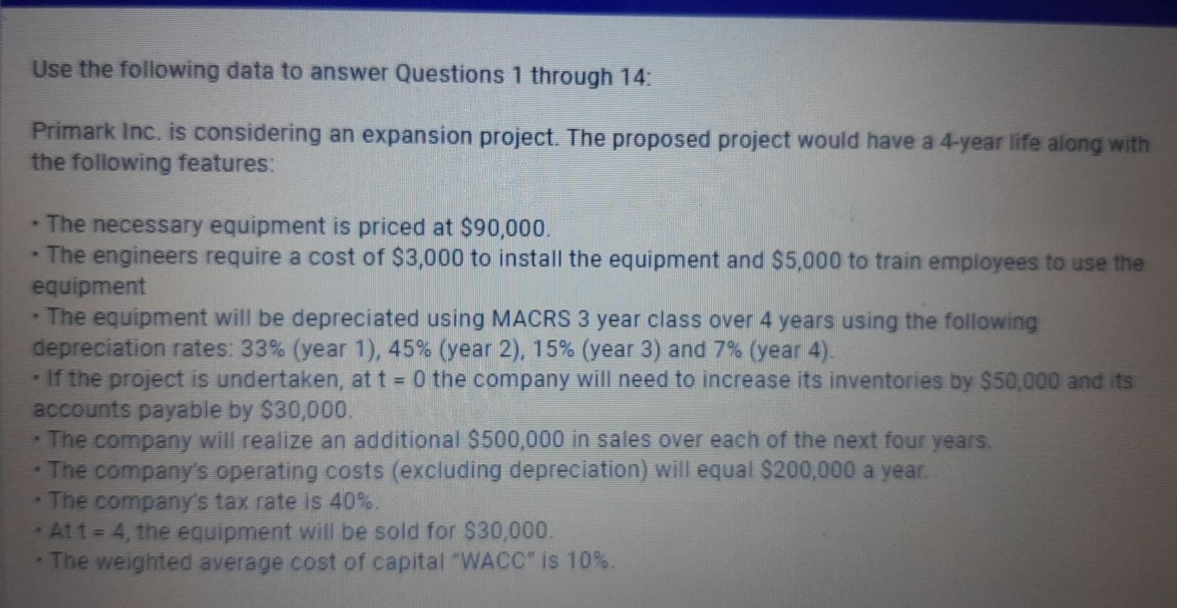 Use the following data to answer Questions 1 through 14: Primark