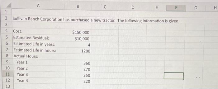 please include cell reference equations 2 Sullivan Ranch Corporation has purchased a