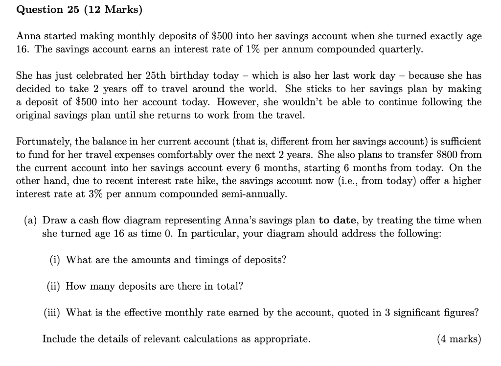 Please answer as soon as possible Anna started making monthly deposits of