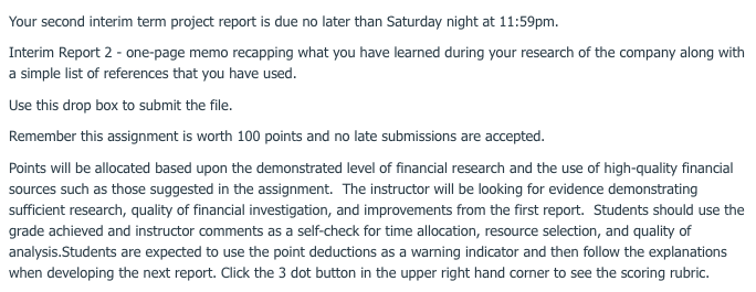 On Starbucks Your second interim term project report is due no