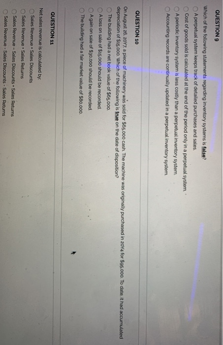  Question 9,10 & 11 please. Thank you QUESTION 9 Which of