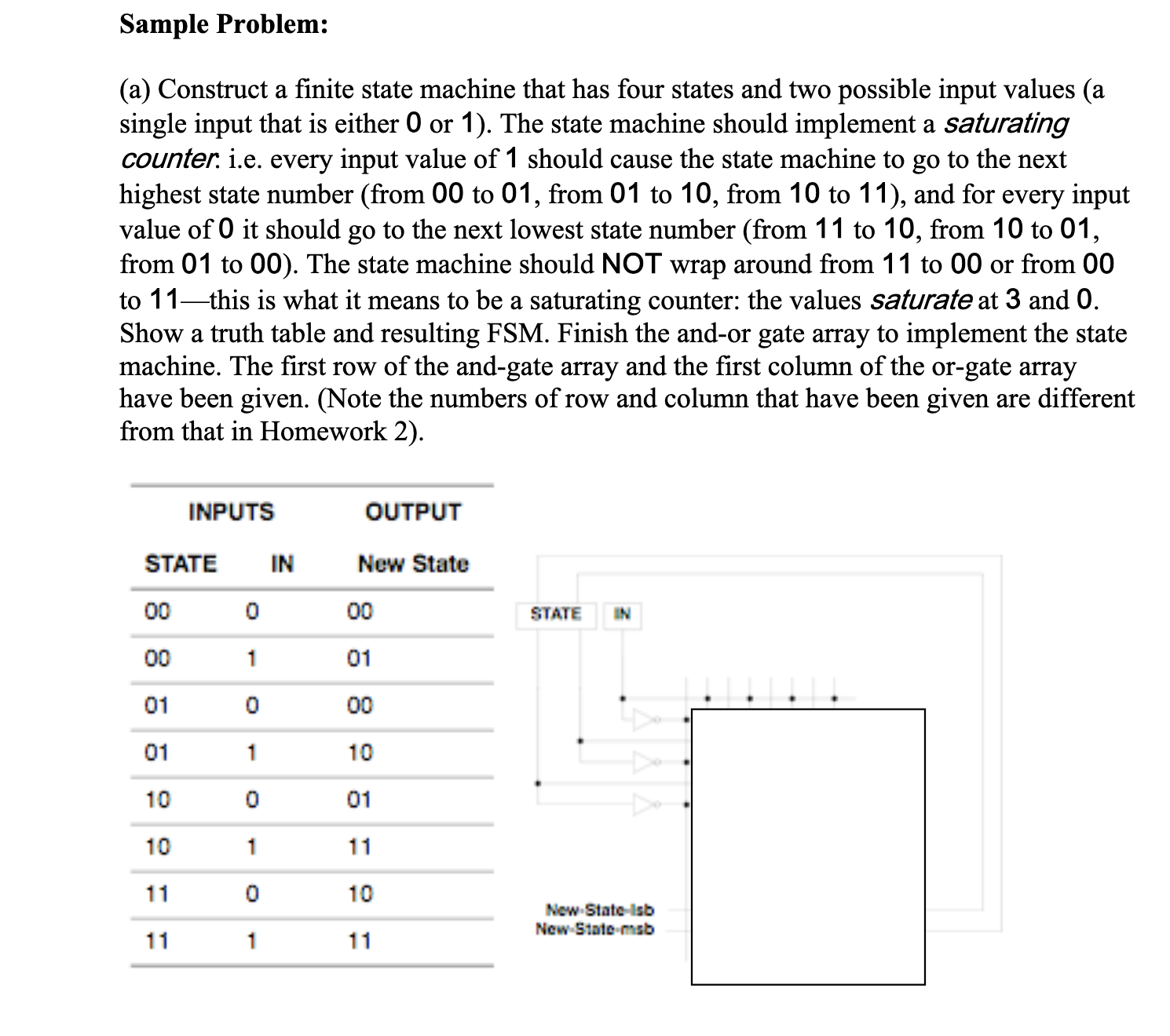  Sample Problem: (a) Construct a finite state machine that has four