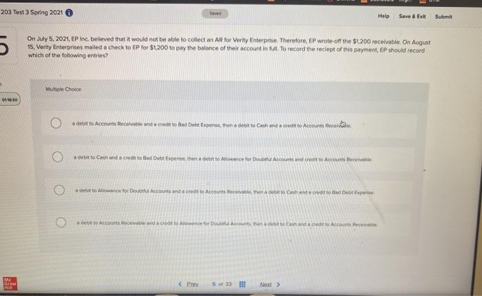  203 Test 3 Spring 2021 Help Save & Exit Submit 5