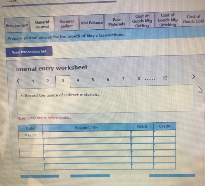 the company's production activities for May. Direct materials Raw materials purchased on