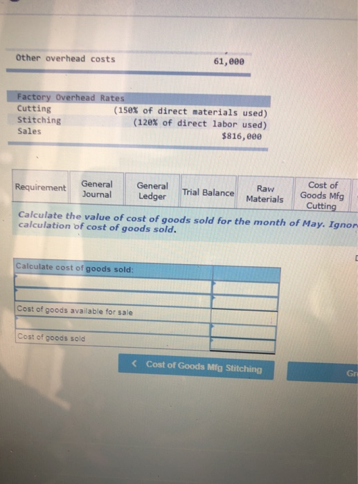 150% of direct materials costs (Cutting) and 120% of direct labor cost