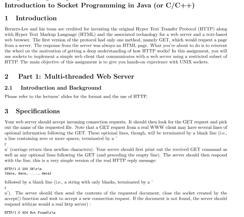  Introduction to Socket Programming in Java (or C/C++) 1 Introduction Berners-Lee