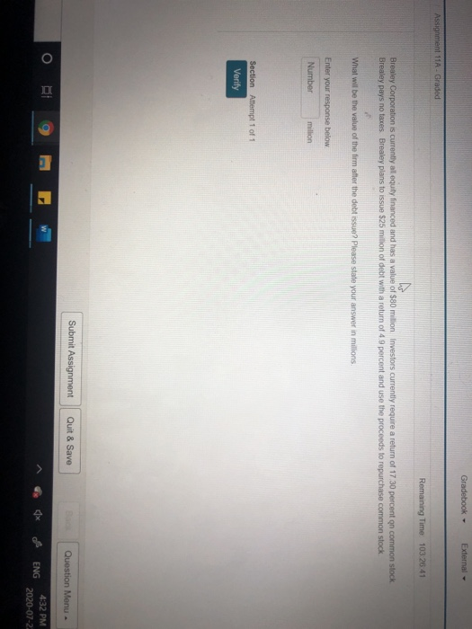  Gradebook - External Assignment 11A - Graded Remaining Time: 103 26