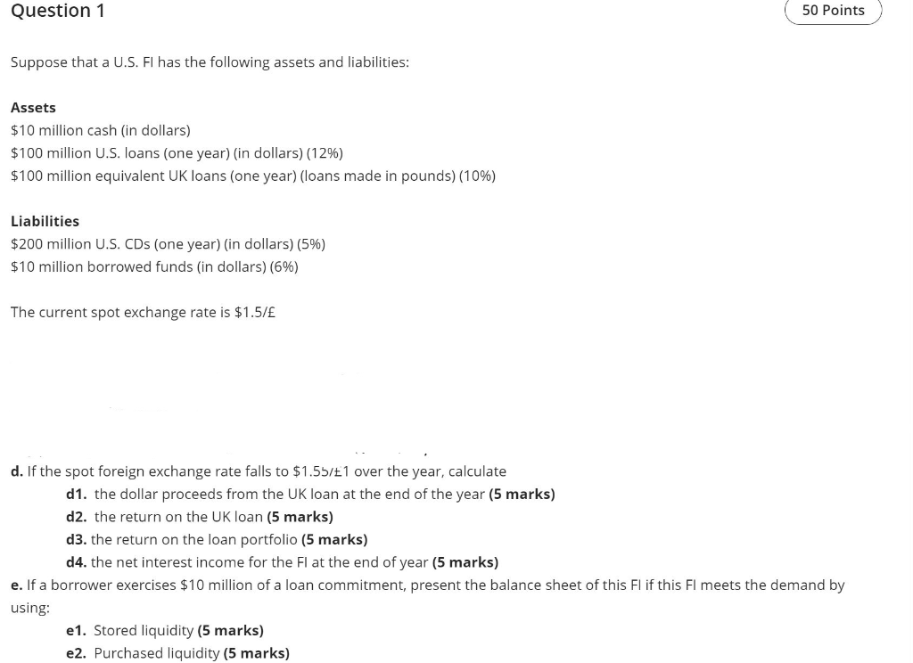 Question 1 50 Points Suppose that a U.S. Fl has the