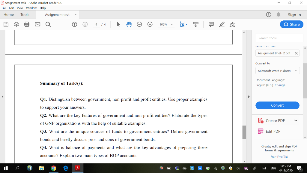  - X Assignment task - Adobe Acrobat Reader DC File Edit
